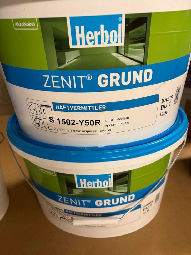 Herbol zenit grondverf voor binnen lichtgrijs 12,5liter, Hobby en Vrije tijd, Schilderen, Nieuw, Acrylverf, Ophalen