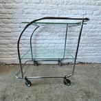 vintage barcart, serveerwagen art deco bauhaus chroom glas, Ophalen, Gebruikt, Onbekend, Onbekend