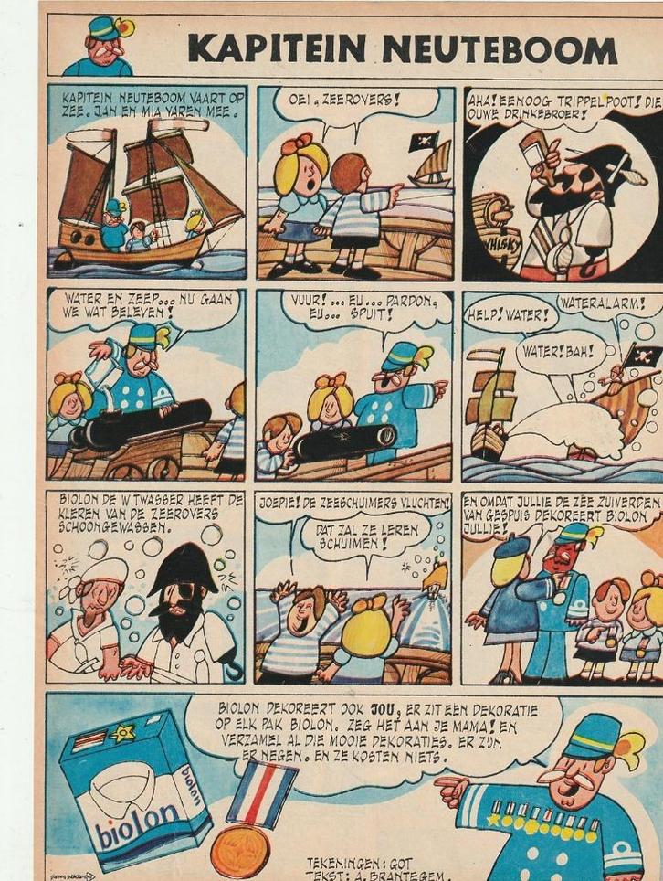 Retro reclame 1969 Biolon wasmiddel kapitein Neuteboom, Verzamelen, Retro, Overige typen, Verzenden