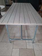 eettafel met steigerbuizen onderstel en houten blad 210x96, Ophalen, 50 tot 100 cm, Rechthoekig, Nieuw