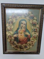 Devotionele kunst religieuze maria met Heilig Hart in lijst, Ophalen of Verzenden