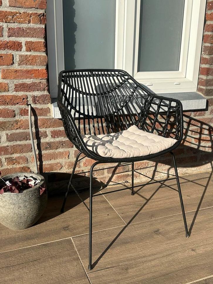 Tuinstoel, Huis en Inrichting, Stoelen, Gebruikt, Vier, Riet of Rotan, Zwart, Ophalen