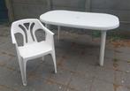 Witte tuintafel + 4 stapelstoelen, Tuin en Terras, Tuinsets en Loungesets, Ophalen, Zo goed als nieuw, Kunststof