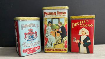 3 stuks vintage blikken met mooi patroon van Droste Cacao  beschikbaar voor biedingen