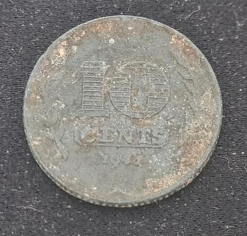 Zinken dubbeltje, 10 cent stuk. Tweede Wereldoorlog.  beschikbaar voor biedingen