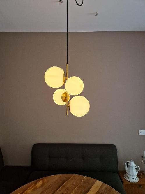 Hanglamp met 4 bollen, Huis en Inrichting, Lampen | Hanglampen, Zo goed als nieuw, 50 tot 75 cm, Glas, Metaal, Ophalen of Verzenden
