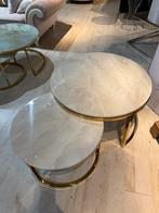 Echte Marmer glazen ronde salontafel- set van 2 beige, Ophalen of Verzenden, Rond, 50 tot 100 cm, Minder dan 50 cm