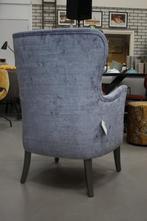 Mooie blauwe stoffen fauteuil oorfauteuil, Stof, 75 tot 100 cm, Zo goed als nieuw, 50 tot 75 cm