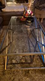 Glazen salontafel met zilveren onderstel - 130x70cm, Huis en Inrichting, Tafels | Salontafels, 100 tot 150 cm, Zo goed als nieuw