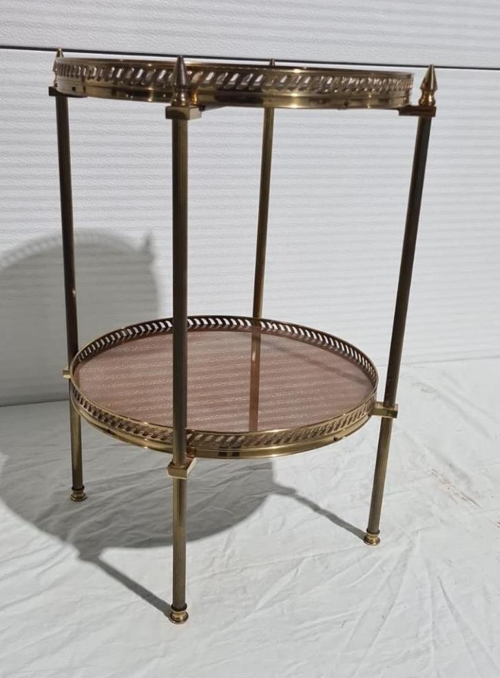 Bijzettafeltje messing, verre eglomise, Maison Jansen, Antiek en Kunst, Antiek | Meubels | Tafels, Ophalen