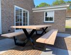Robuuste picknicktafel met stalen onderstel, Ophalen, Nieuw, Rechthoekig, Hout