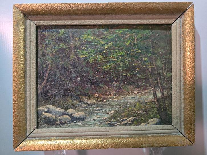 Antiek Olieverf Schilderijtje - Boslandschap, Antiek en Kunst, Kunst | Schilderijen | Klassiek, Ophalen of Verzenden