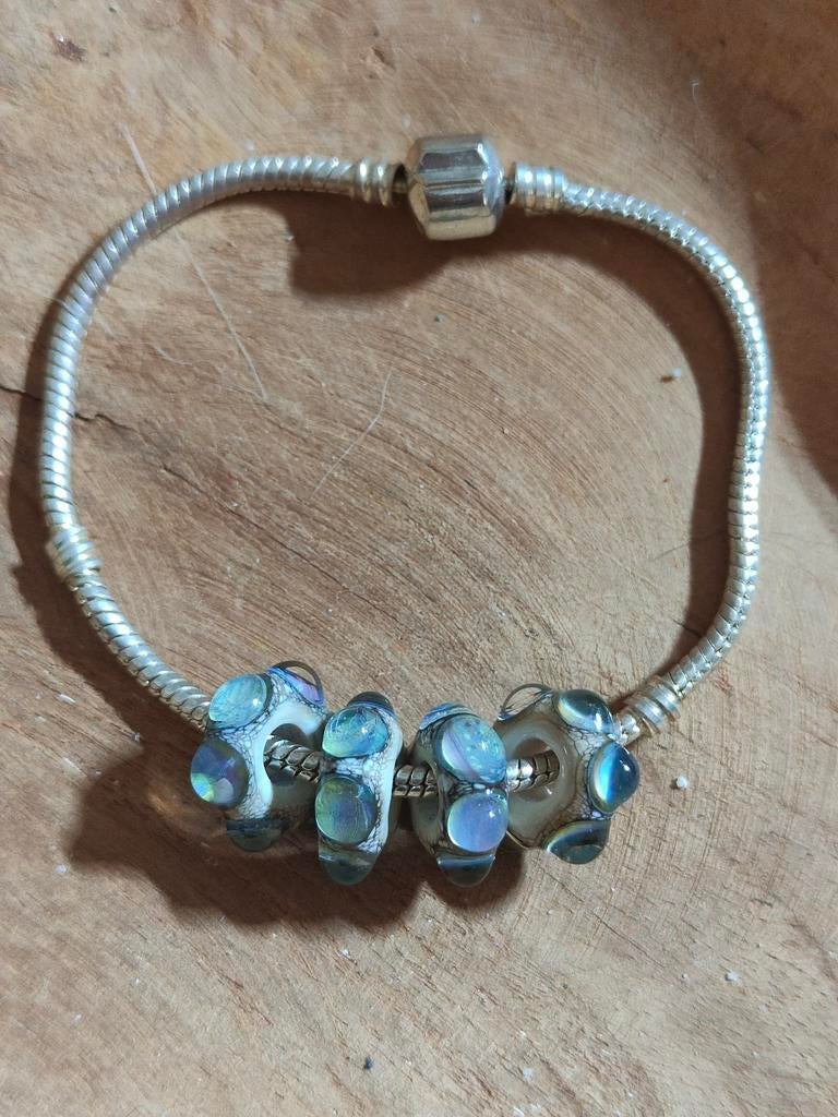 Lampwork Bedels - Pastel Blauw, Lila, Groen - Set van 4, Overige merken, Glas of Kristal, Nieuw, Ophalen of Verzenden