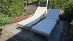 Tuinmeubels teak hout witte kussens, Tuin en Terras, Teakhout, Zo goed als nieuw, Loungeset, Stoel