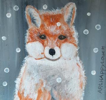 Schilderijtje op hout vosje in zachte tinten acryl beschikbaar voor biedingen