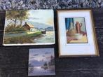 3 kleine schilderijtjes op paneel - papier en op doek, Antiek en Kunst, Kunst | Schilderijen | Klassiek, Ophalen of Verzenden