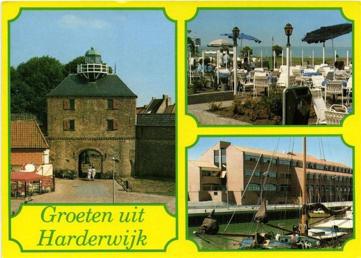 Groeten uit Harderwijk - 3 afb o.a. haven poort - 1991 gelop, Verzamelen, Ansichtkaarten | Nederland, Gelopen, Gelderland, Voor 1920
