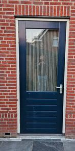 Deur, hardhout, dubbelglas, 234 bij 92,5 cm. Zonder kozijn., Doe-het-zelf en Verbouw, Deuren en Horren, Ophalen, Kunststof, Gebruikt