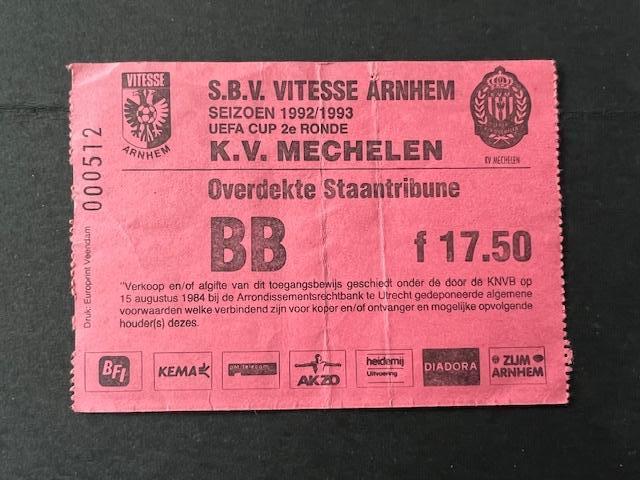 UEFA Cup voetbal kaartje Vitesse - KV Mechelen 1992 -1993, Verzamelen, Sportartikelen en Voetbal, Ophalen of Verzenden, Gebruikt