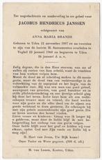 Jacobus H. Janssen 1907 Uden + 1960 Veghel, 52 jaar, Verzenden
