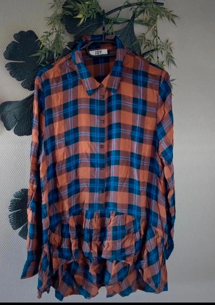 JDY Blouse bruin blauw lila ruit L/XL🙂, Kleding | Dames, Blouses en Tunieken, Zo goed als nieuw, Maat 42/44 (L), Bruin, Ophalen of Verzenden