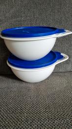 2 X TUPPERWARE MIXKOM WIT BLAUW 1.4 LITER, Ophalen of Verzenden, Gebruikt, Wit, Bak of Kom
