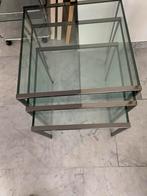 Design bijzettafels 3 stuks glas met chroom, Ophalen, Zo goed als nieuw, Metaal, Minder dan 50 cm