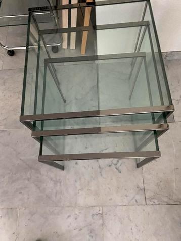 Design bijzettafels 3 stuks glas met chroom beschikbaar voor biedingen
