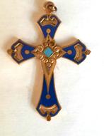 Frans blauw en turquoise geëmailleerd kruis (hanger), Ophalen of Verzenden, Zo goed als nieuw, Sieraad, Christendom | Katholiek