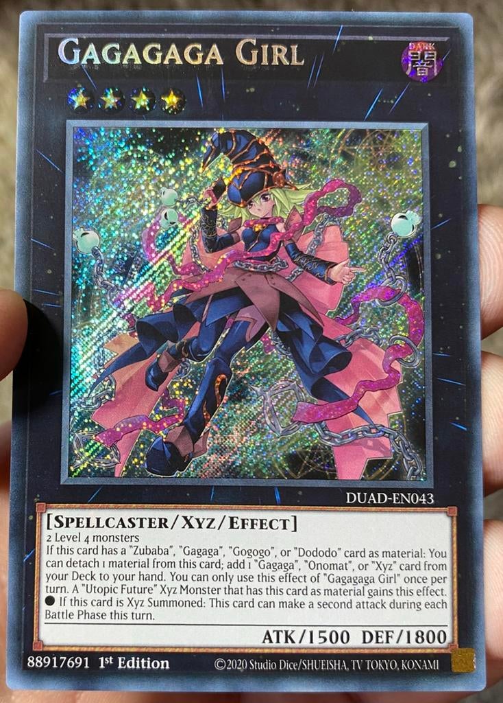 Yu-Gi-Oh! Gagagaga Girl DUAD 1st Edition !, Ophalen of Verzenden, Zo goed als nieuw, Losse kaart, Foil