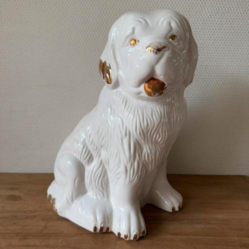 Vintage Hollywood Regency Keramiek Hond, Wit Goud,, Verzamelen, Beelden en Beeldjes, Gebruikt, Dier, Ophalen