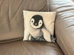 Sierkussen met pinguïn zwart grijs ecru, Ophalen of Verzenden, Vierkant