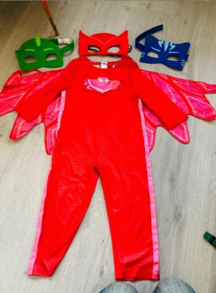 PJ Masks Owlette Kostuum superhelden + 3 maskers, Kinderen en Baby's, Carnavalskleding en Verkleedspullen, Zo goed als nieuw, Jongen of Meisje