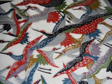 Antieke Japanse zijde met kraanvogeltjes 50cm tot 150x35cm beschikbaar voor biedingen