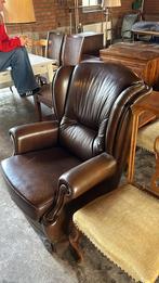 Bruin leren antiek oorfauteuil, Antiek en Kunst, Ophalen