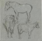 Jan van Essen krijttekening "Paard en Koe", Antiek en Kunst, Ophalen