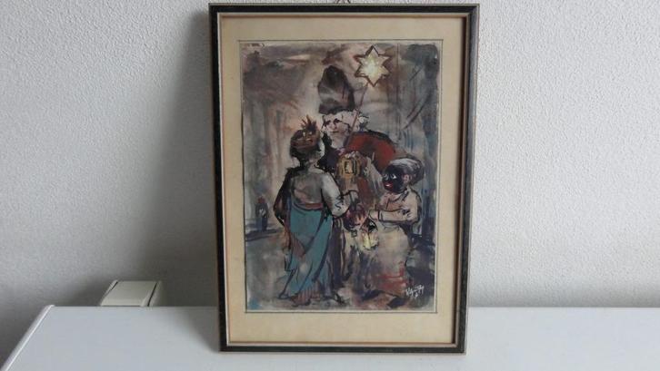 Willy van Rooy schilderij, Sinterklaas en Kerst 1961, Antiek en Kunst, Kunst | Schilderijen | Klassiek, Ophalen of Verzenden
