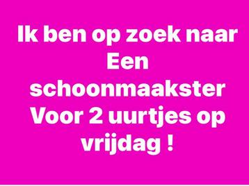 Schoonmaakster gezocht voor 2 uurtjes (vrijdag ) beschikbaar voor biedingen