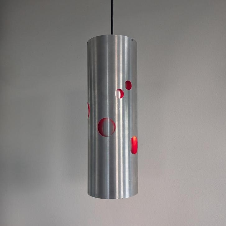 Vintage Doria cilinder lamp Space age Jaren 70 Oranje rood, Huis en Inrichting, Lampen | Hanglampen, Gebruikt, Minder dan 50 cm