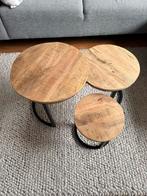 Salontafelset mangohout en metaal, Huis en Inrichting, Tafels | Salontafels, Minder dan 50 cm, Rond, Minder dan 50 cm, Ophalen of Verzenden