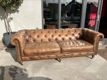 Chesterfield Lichte Cognac Bruine Bank 2.20 breed 