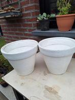bloempot/ten/kunstof/wit/tuin/planten/bloemen/terras/tafel, Kunststof, Gebruikt, Rond, Ophalen of Verzenden