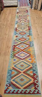 Handgeweven oosterse wollen kelim loper 484x76