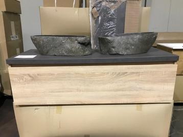 nieuw badmeubel 130x50, lancelot oak, topblad, 2 riverstone beschikbaar voor biedingen