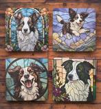 Border Collie Glas in Lood onderzetters met houder, Ophalen of Verzenden, Nieuw, Glas of Kopje