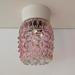 Vintage glazen Plafonniere Lamp Roze Glas Kristal look, Ophalen of Verzenden, Zo goed als nieuw, Glas