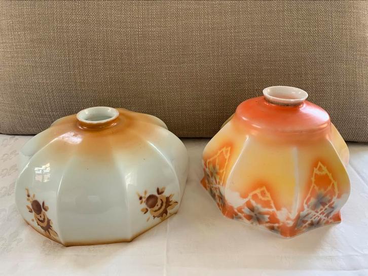 Vintage/antieke opaline glazen hanglampen art deco, Huis en Inrichting, Lampen | Lampenkappen, Gebruikt, Minder dan 25 cm, Overige vormen