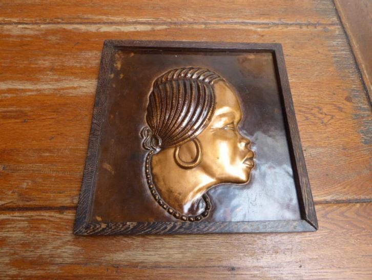 Vintage koper geslagen Afrikaans hoofd, Antiek en Kunst, Antiek | Woonaccessoires, Ophalen of Verzenden