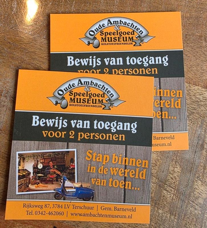 2x2 tickets Oude Ambachten & Speelgoed Museum Terschuur, Tickets en Kaartjes, Overige Tickets en Kaartjes, Twee personen