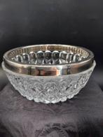 Mooi rond glazen schaaltje met zilverkleurige rand, Antiek en Kunst, Antiek | Glas en Kristal, Ophalen of Verzenden